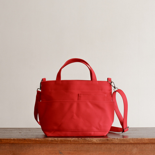 ダブルポケットミニ2wayトート 赤 / 8号帆布 2wayバッグ aoya bags