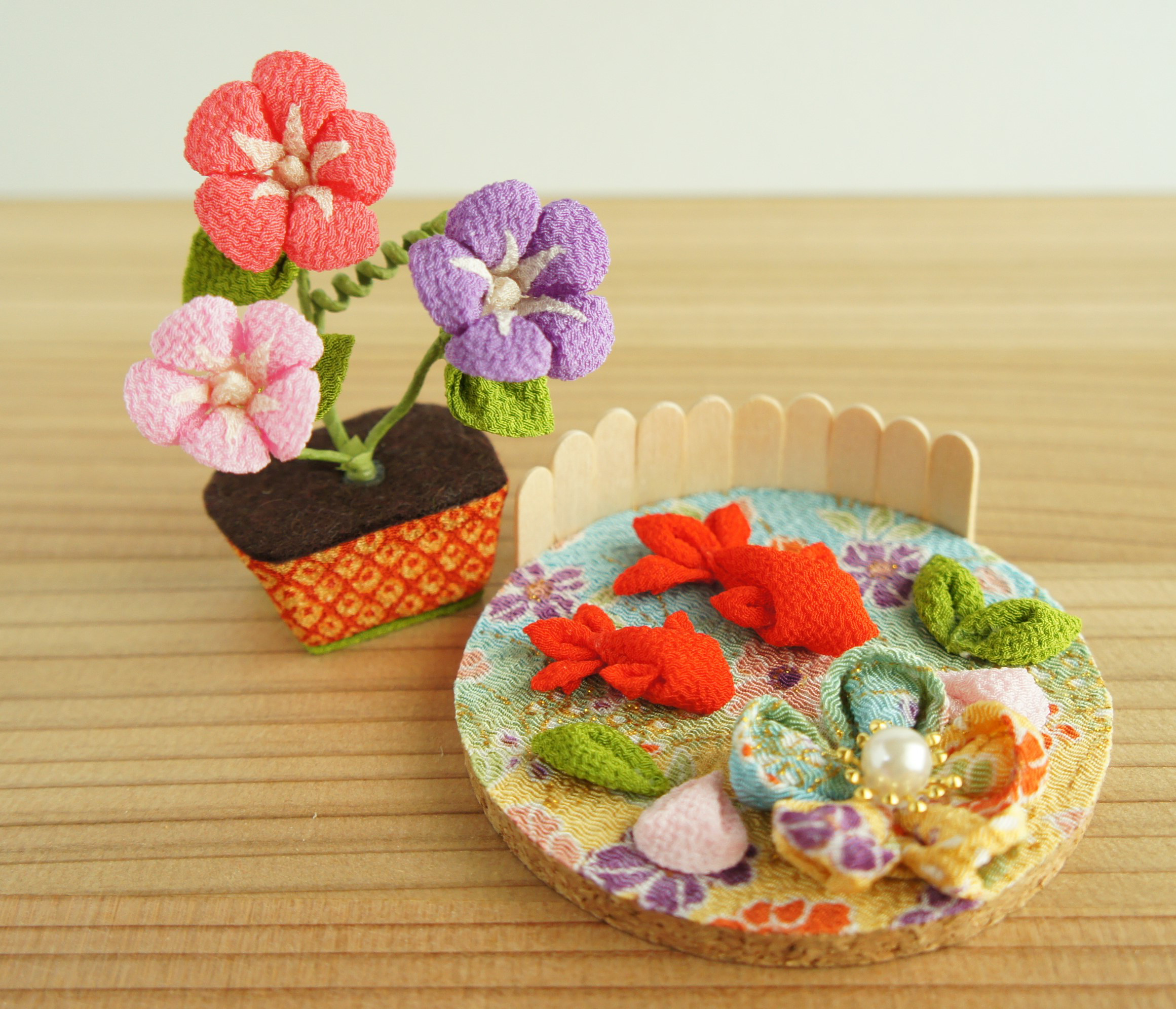 朝顔　金魚　猫　ちりめん細工 金魚鉢 朝顔 猫 日本の夏 ちりめん細工 その他置物 himadare