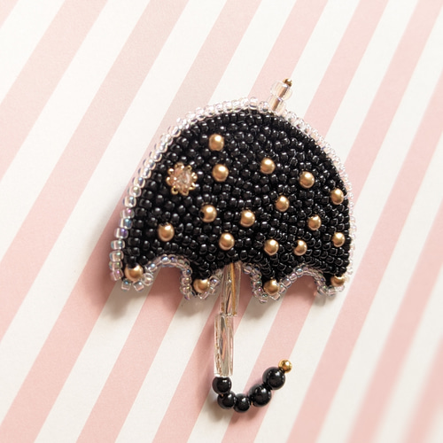 傘ブローチ　アンティークビーズ刺繍　ビーズ刺繍ブローチ ハンドメイドブローチ ビーズ刺繍の傘ブローチ ブルー｜Yahoo