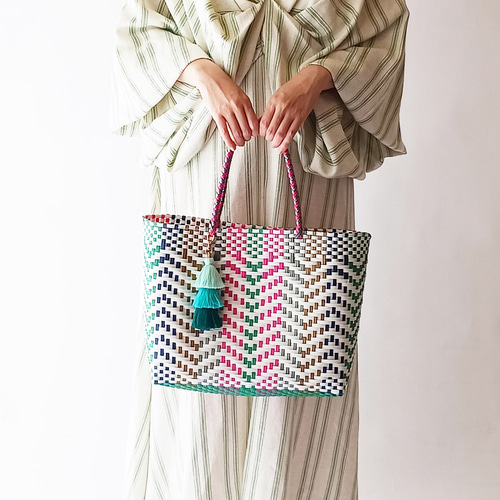 翌日発送】メルカドバッグ プラかごバッグ A4対応 タッセルつき マルチ