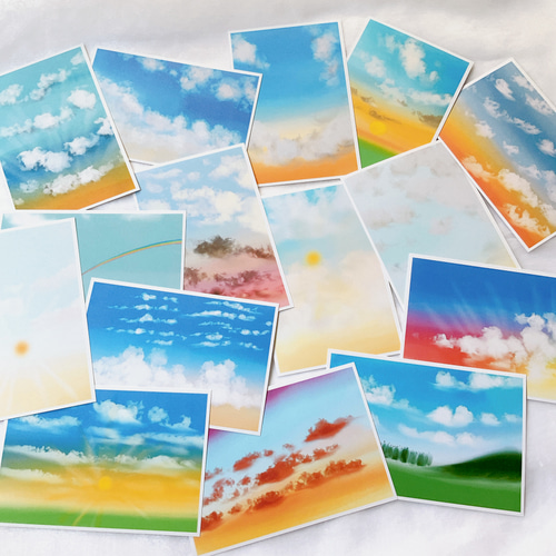カラフル空 15種セット ポストカード ハガキ イラスト デザイン 自然