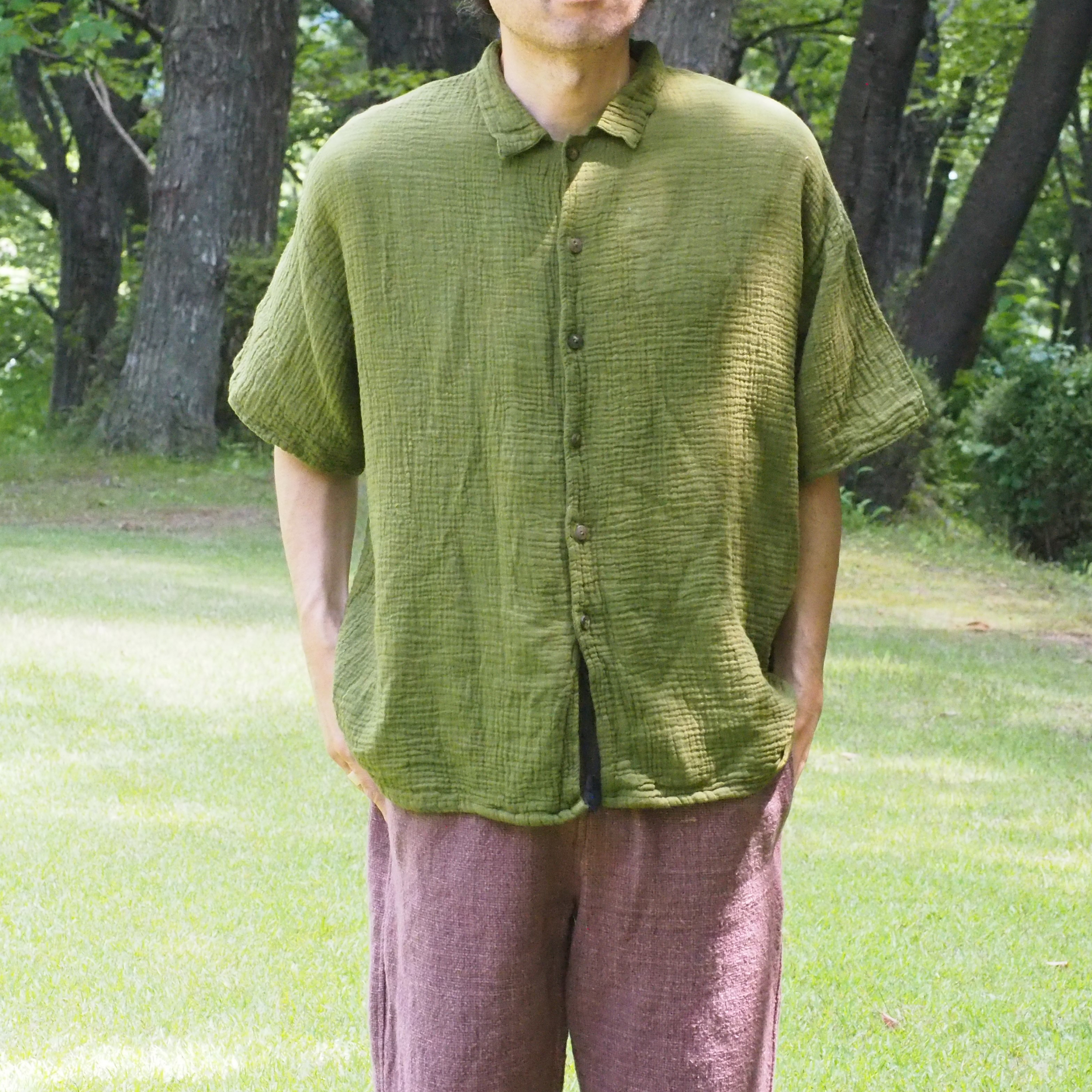 半袖 シャツ ダブルガーゼ 無地 ガーゼ 綿 即納 半袖 春 夏 羽織り 大人 カジュアル ナチュラル 30代 50代