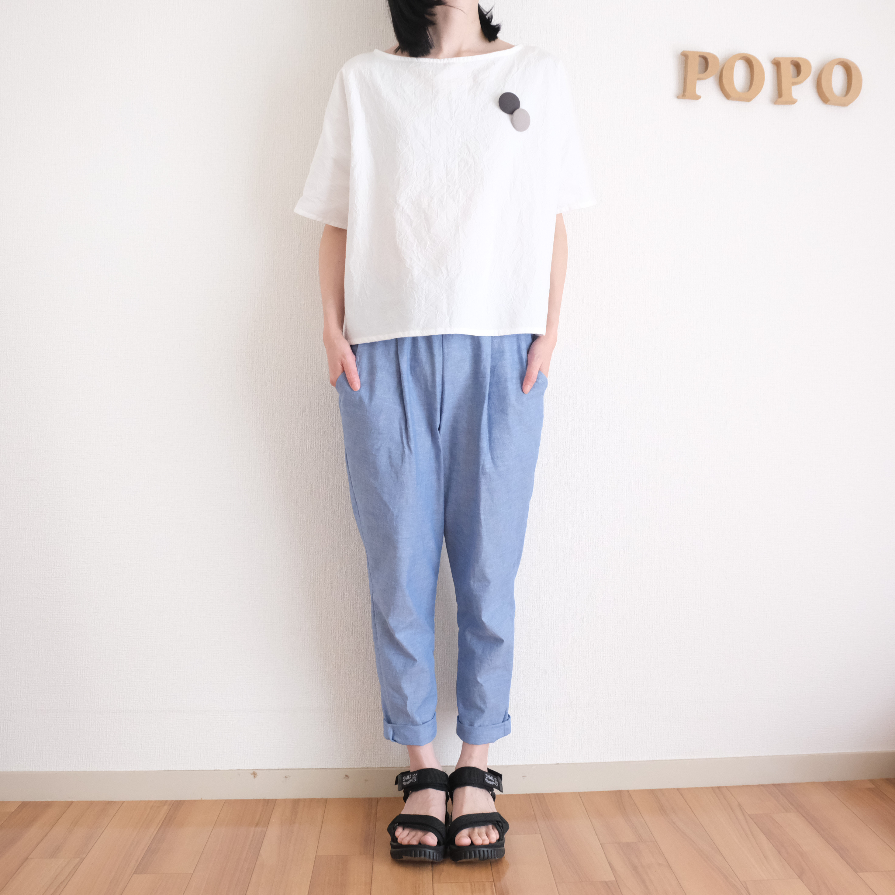 シャンブレーテーパードパンツ