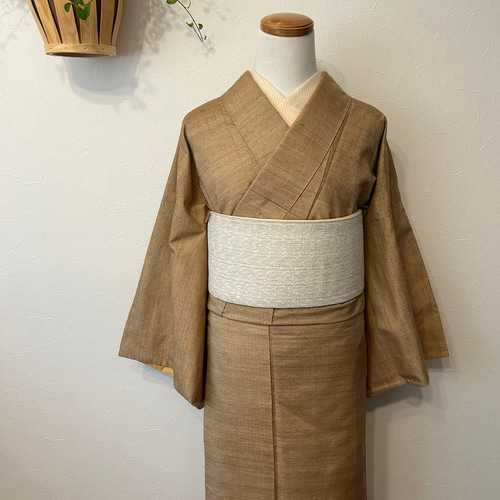 214号 半幅帯 夏物 本場琉球絣 壁上布×しじら織 アイボリー