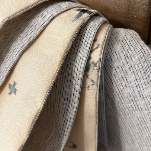 214号 半幅帯 夏物 本場琉球絣 壁上布×しじら織 アイボリー