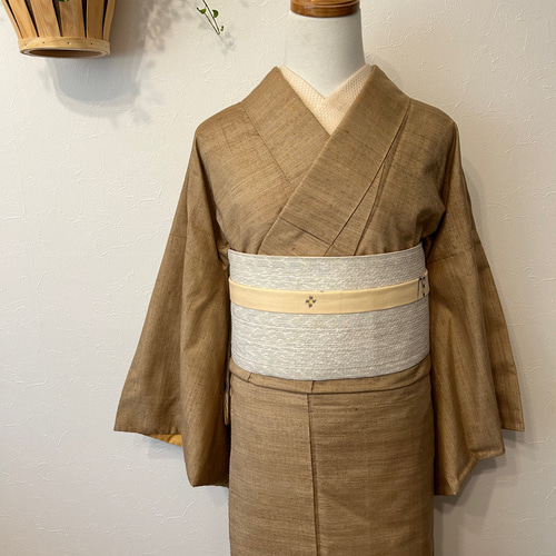 214号 半幅帯 夏物 本場琉球絣 壁上布×しじら織 アイボリー