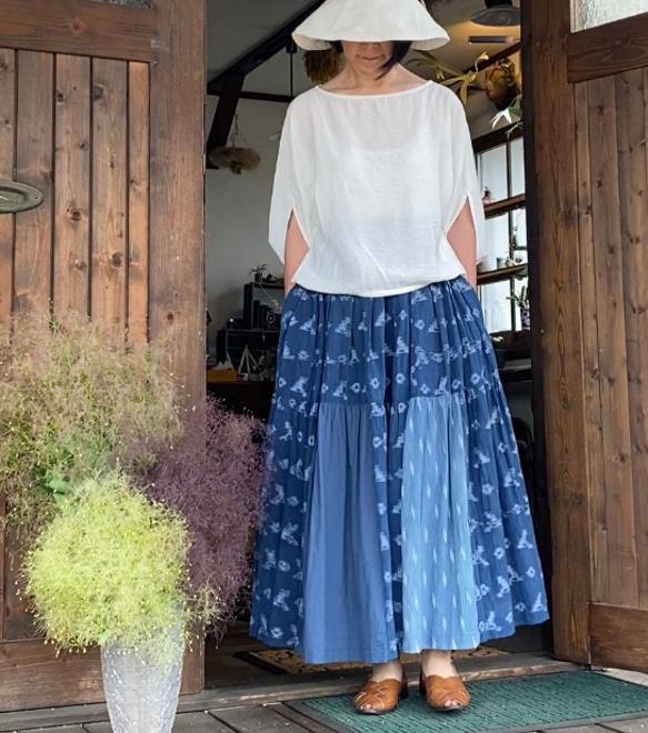 備後絣〜ティアードスカート ロングスカート（マキシ丈  