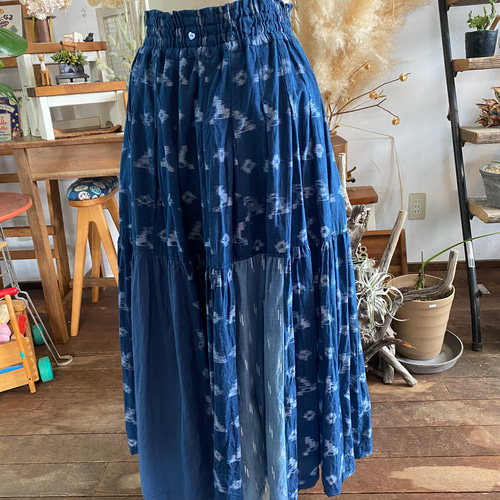 備後絣〜ティアードスカート ロングスカート（マキシ丈  