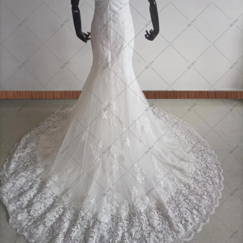 Vネック マーメイドライン ウェディングドレス ロングトレーンドレス  