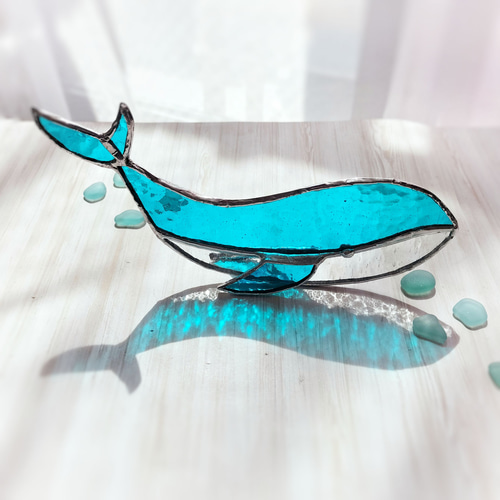 くじらのステンドグラス・サンキャッチャー （クジラ・鯨・夏・海