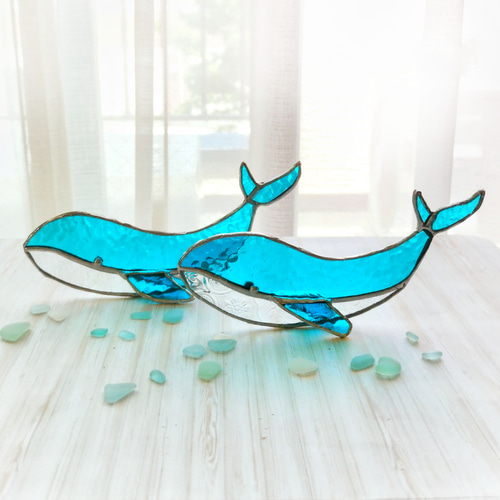 くじらのステンドグラス・サンキャッチャー （クジラ・鯨・夏・海