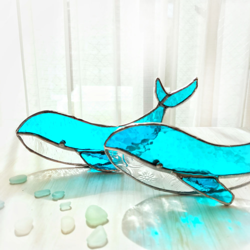 くじらのステンドグラス・サンキャッチャー （クジラ・鯨・夏・海