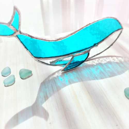 くじらのステンドグラス・サンキャッチャー （クジラ・鯨・夏・海