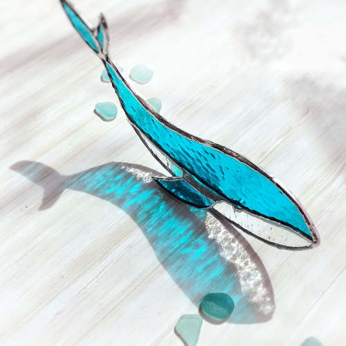 くじらのステンドグラス・サンキャッチャー （クジラ・鯨・夏・海