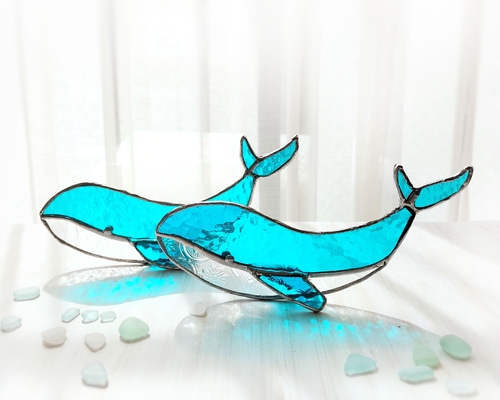 【ステンドグラス】クジラとプルメリアのリース ステンドグラス】クジラとプルメリアのリース ステンドグラス