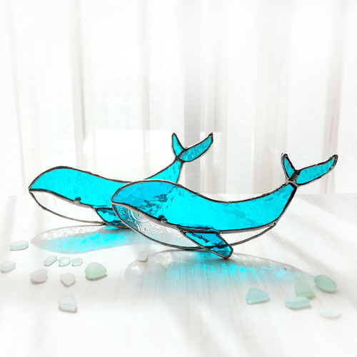 くじらのステンドグラス・サンキャッチャー （クジラ・鯨・夏・海