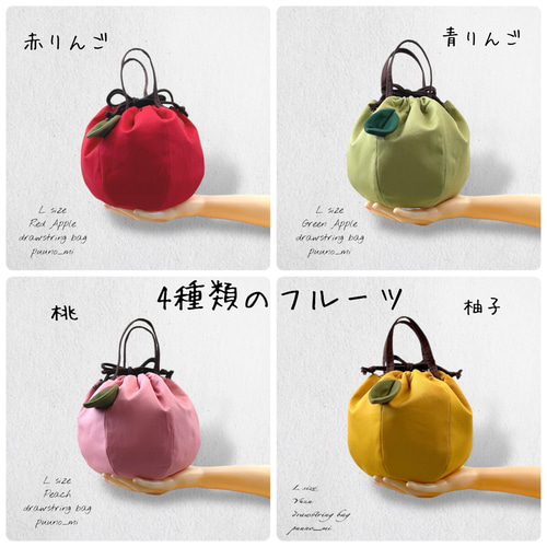 L】持ち手付き- ̗̀ｺﾛﾝｯ ̖́-と桃巾着バッグ 巾着バッグ ぷぅの実 通販