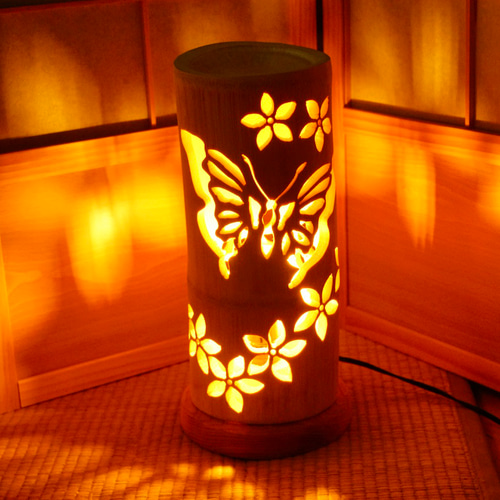 ◇全面彫・極太竹◇竹灯り・竹あかり・竹灯籠 ～～ 癒しの灯り ☆蝶舞  