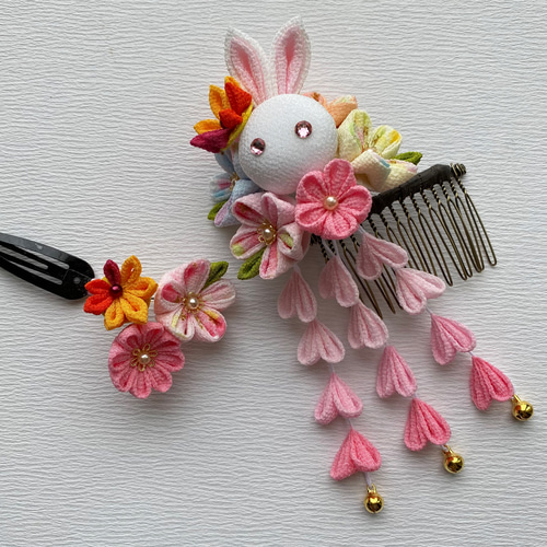 オーダー】つまみ細工 髪飾り 七五三 3歳 うさぎ コーム あんず堂 通販