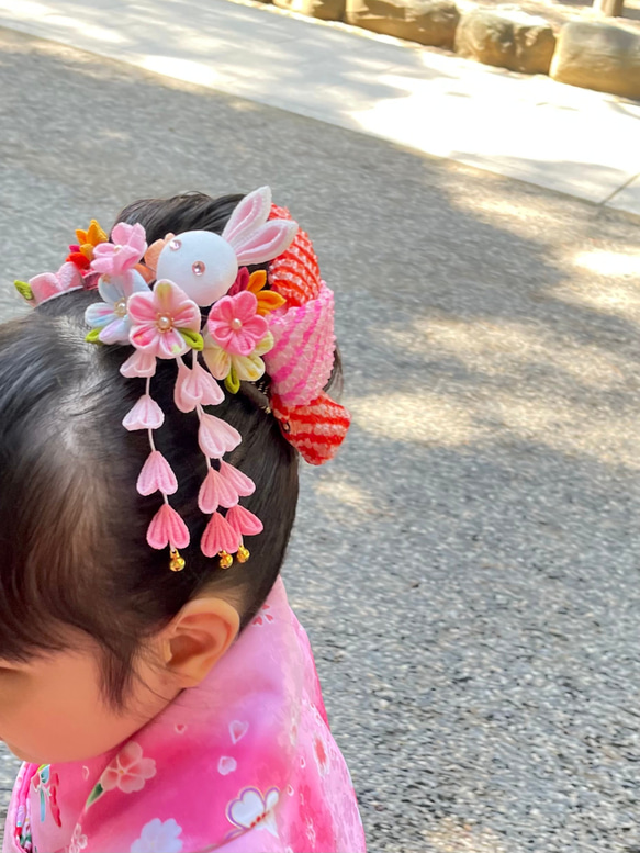 七五三 髪飾り つまみ細工 3歳 浴衣 甚平 パステルカラー うさぎ 5-C 髪飾り 七五三 3歳 5歳 7歳 パッチン留め セット ちりめん