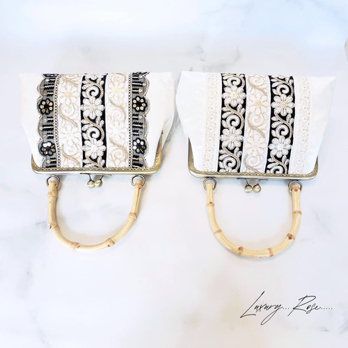 新作！夏のお嬢様バッグ❤︎キリッと爽やか涼しげ色合わせ上品バンブー