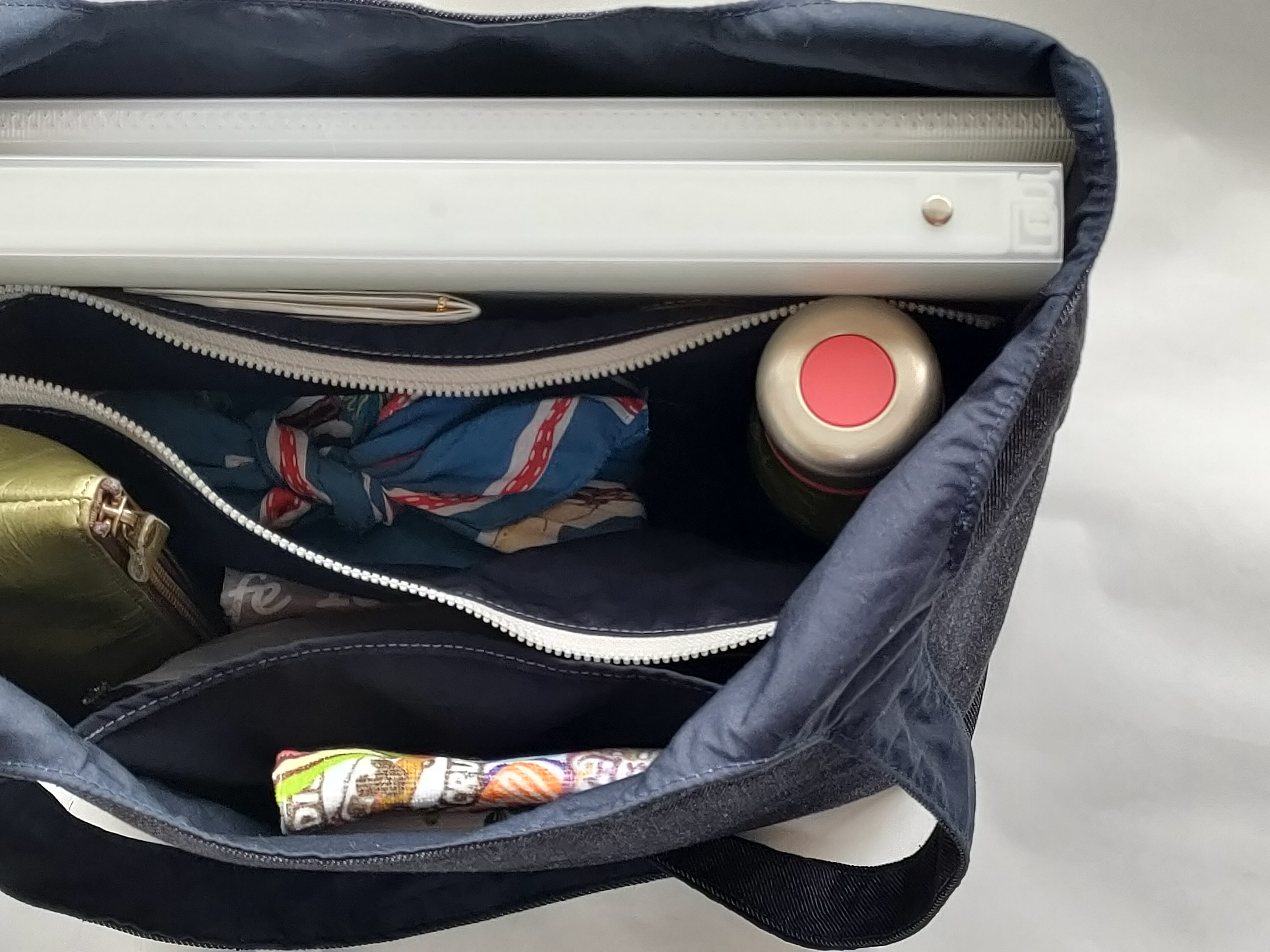 仕切りポケットにお弁当が入る　整頓できる入れ子トート　ショルダーバッグ　デニム