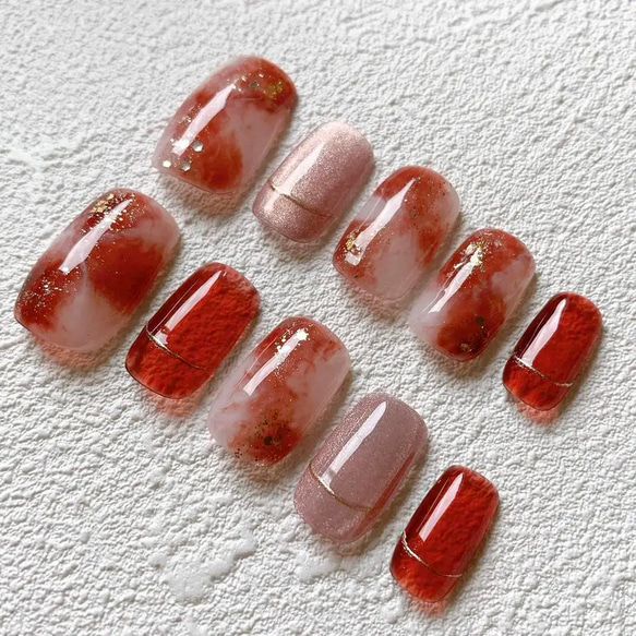 ちゅるん 赤ニュアンスネイル ＊ ネイルチップ ネイルチップ