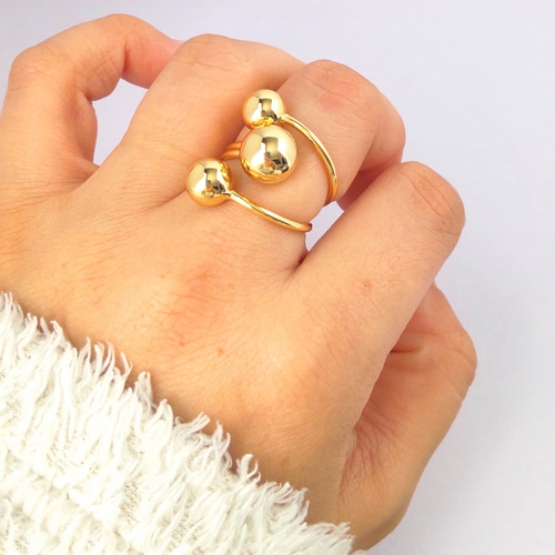 20％OFF】#44 スリーボールリング ゴールド｜金属アレルギー対応 S925