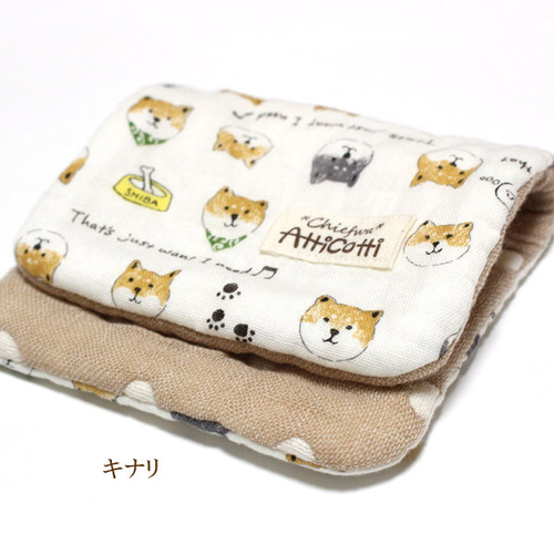 8重 ガーゼハンカチ 柴犬 顔 イヌ 動物 ハンドメイド かわいい