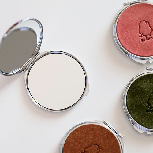 ダブルコンパクトミラー イタリアレザー 鏡 かがみ ミラー コンパクト