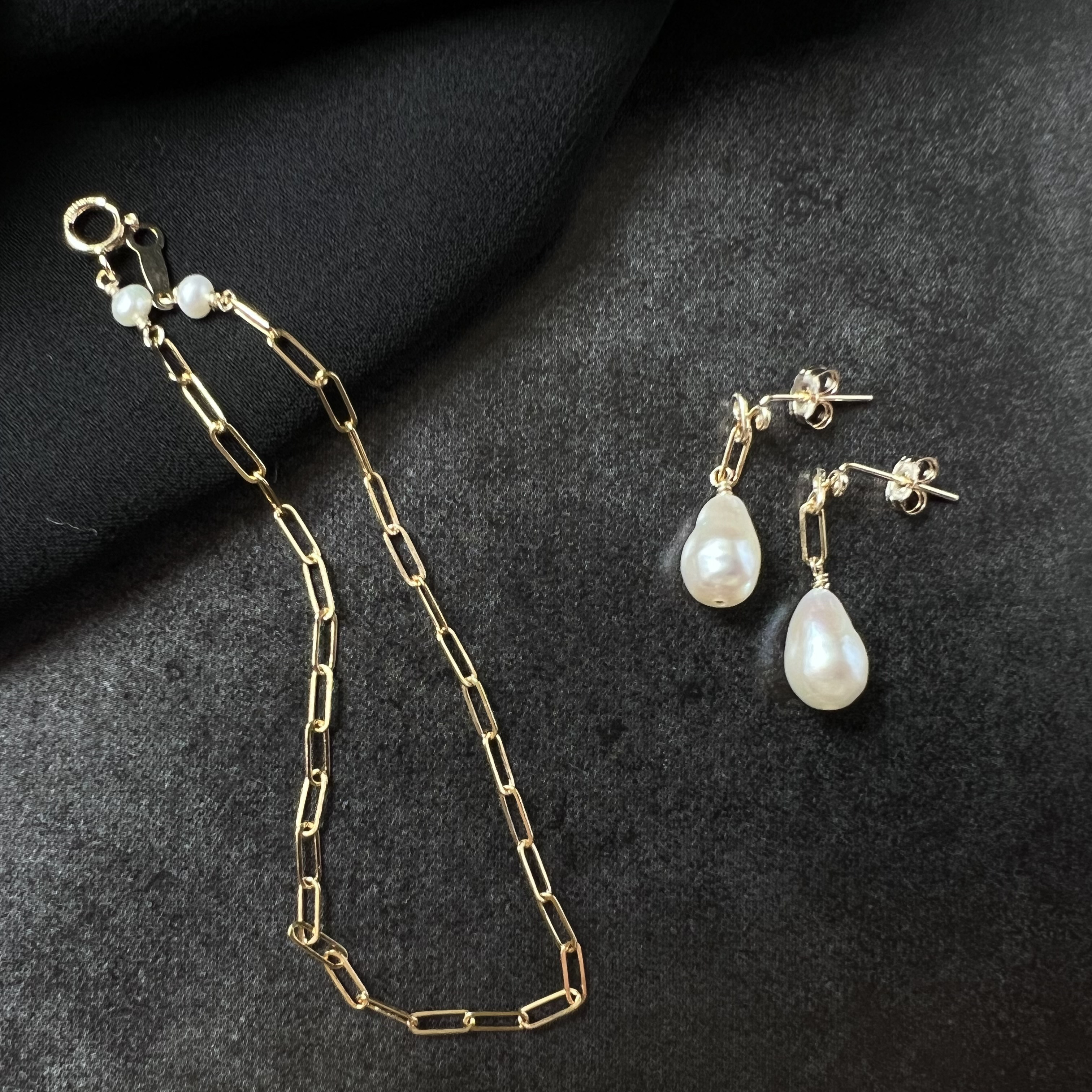 淡水パールのピアス/イヤリングとブレスレットのセット_14kgf⭐︎ギフト✴︎コフレ