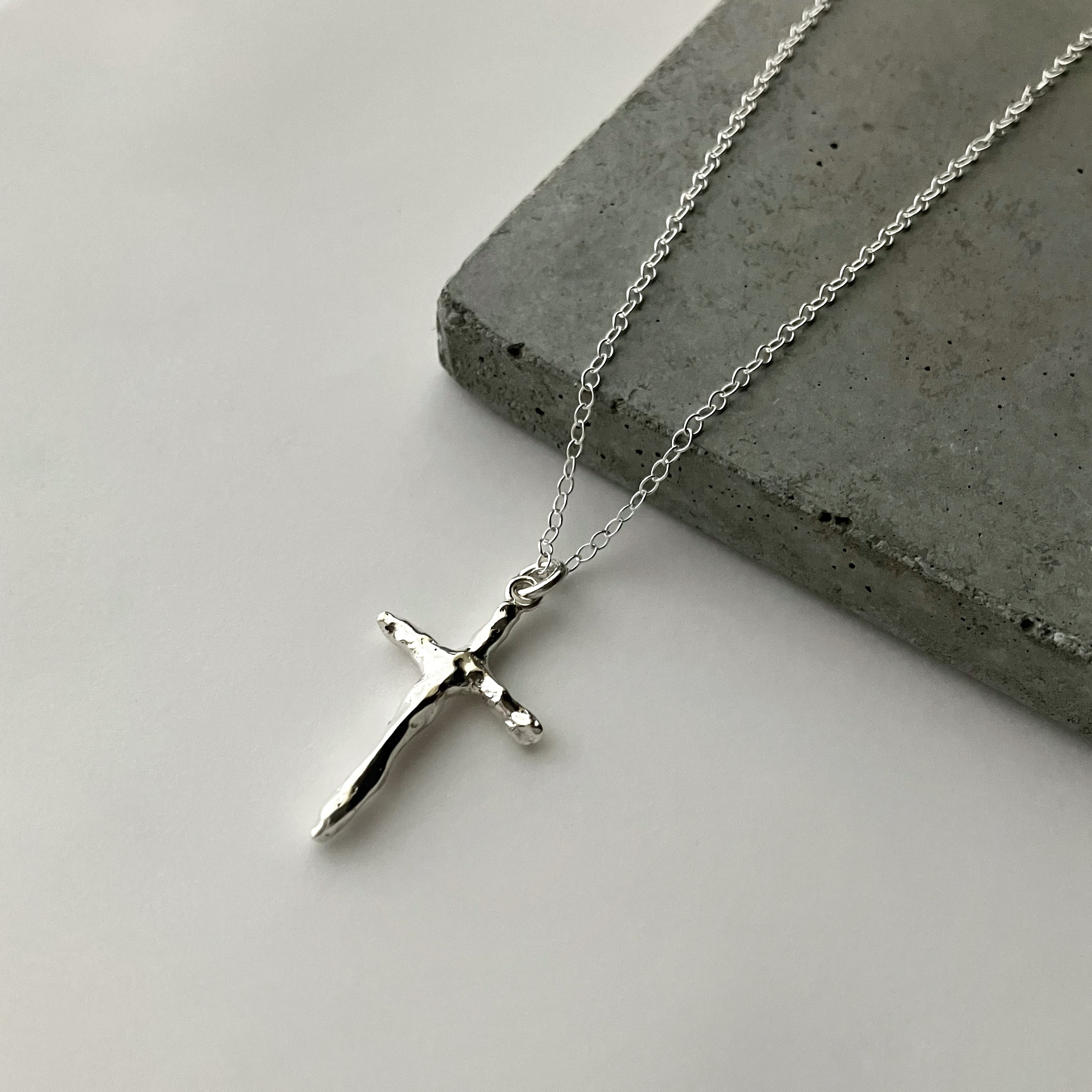 silver925 ニュアンス クロス ロングネックレス 60cmチェーン