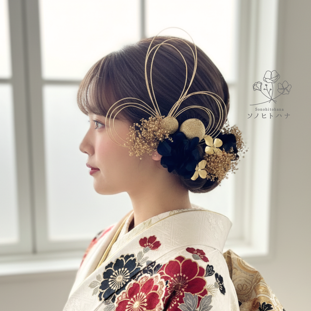 【成人式・卒業式・結婚式】金×黒 水引×メタルフラワーの髪飾り｜振袖・色打掛・和装に　KA-2401BL