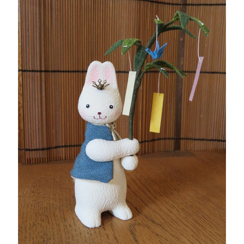 ちりめん細工 つまみ細工 七夕 （七夕ちりめん細工 ウサギと竹の