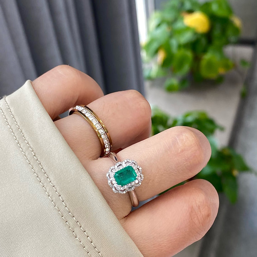 【JC5799】K18 天然エメラルド ダイヤモンド リング JC5799】K18 天然エメラルド ダイヤモンド リング