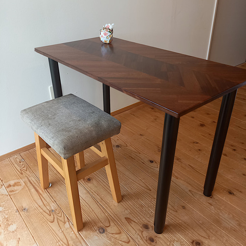 高さ調整デスク】アカシア無垢材×ヘリンボーン／奥行45cmワーク