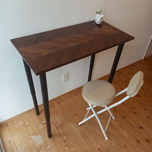 高さ調整デスク】アカシア無垢材×ヘリンボーン／奥行45cmワークデスク