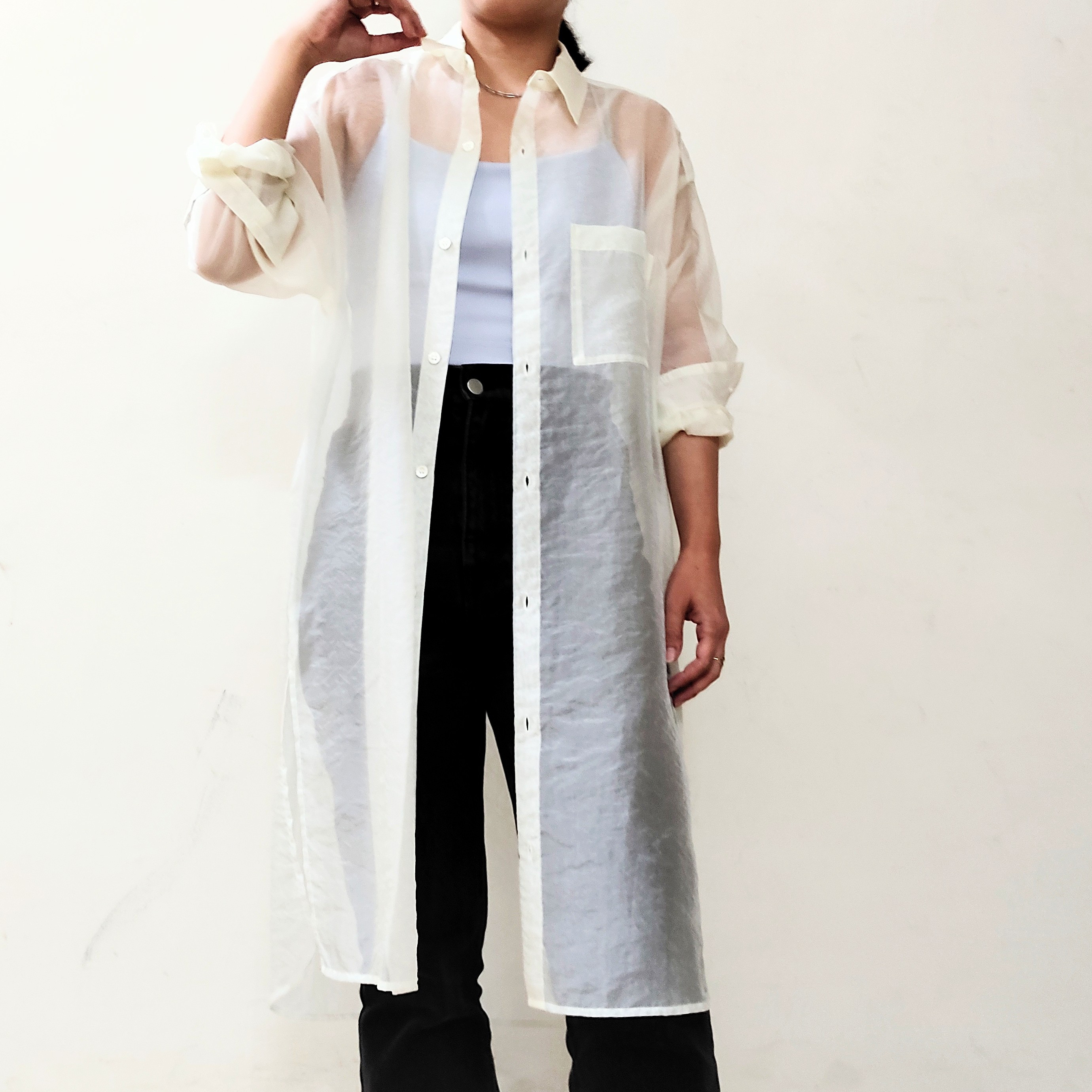 【シアーオーガンジーロングシャツ】　ホワイト　羽織り　日本製