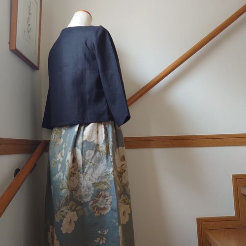 夏の羽織ものに】リネンボレロ 七分袖/ブラック ボレロ イングリッシュ