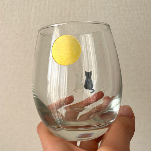 満月を眺める猫グラス◇ガラスコップ 切子グラス サンドブラスト