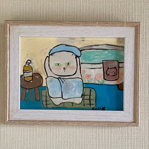 口コミ・レビューで人気商品を探そう 絵画。原画手描【白猫ちゃんは香りのよいお風呂に入った】 絵画 絵画+タペストリー