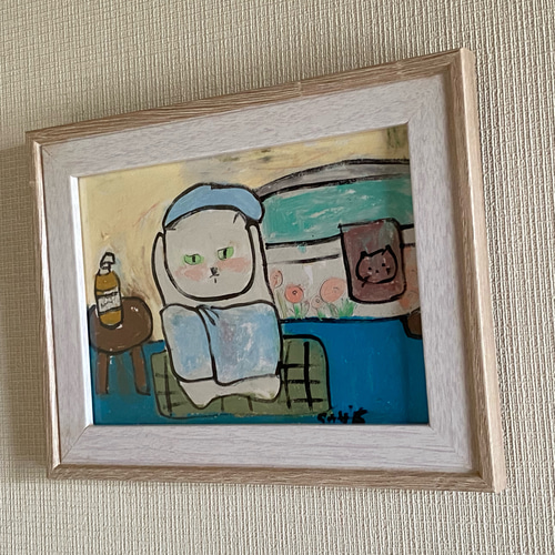 絵画。原画手描【白猫ちゃんは香りのよいお風呂に入った】 絵画。原画手描【白猫ちゃんは香りのよいお風呂に入った】 絵画