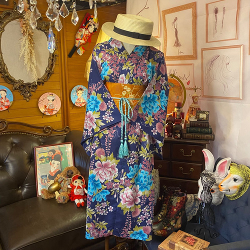 和洋折衷 浴衣 リメイク ワンピース ドレス 名古屋帯サッシュベルト  