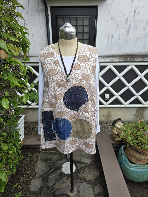 着物リメイク 手作り 綿 型染め チュニック ワンピース hanahukujun  