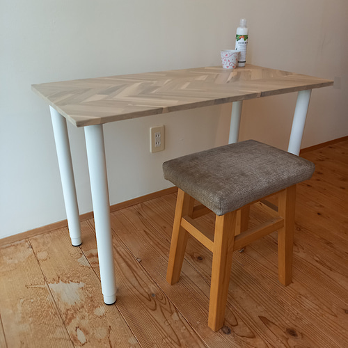 伸縮脚タイプ】ヘリンボーン×アカシア無垢材ワークデスク《奥行45cm