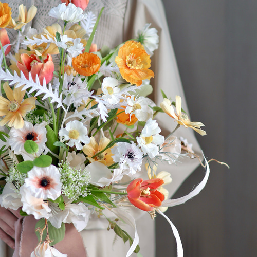 ふわっとゆれる花摘みブーケ ブートニア付き アーティフィシャル