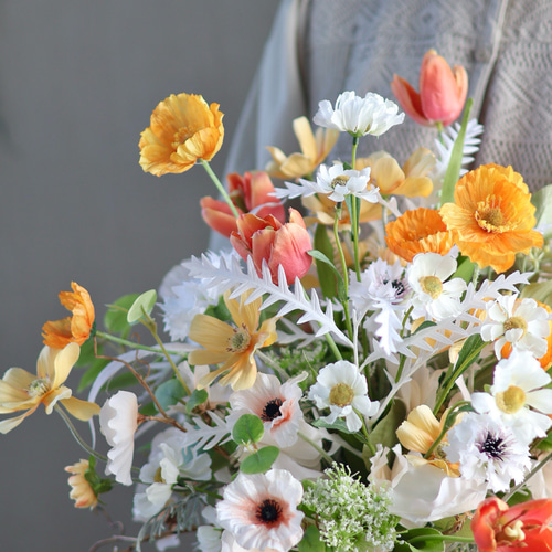 ふわっとゆれる花摘みブーケ ブートニア付き アーティフィシャル