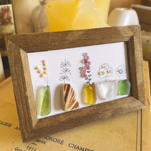 ＊シーグラスアート BOX＊ シーグラスアート（ハート/ハッピー/ボックスフレーム付