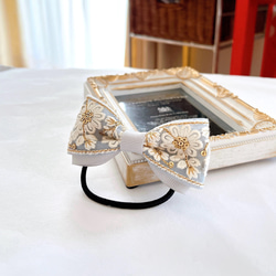 再販】キラキラ インド刺繍リボン＆グレーグログランリボン ヘア