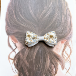 【再販】キラキラ　インド刺繍リボン＆グレーグログランリボン ヘアアクセサリー　ヘアゴム  こども〜大人まで　グレー 6枚目の画像